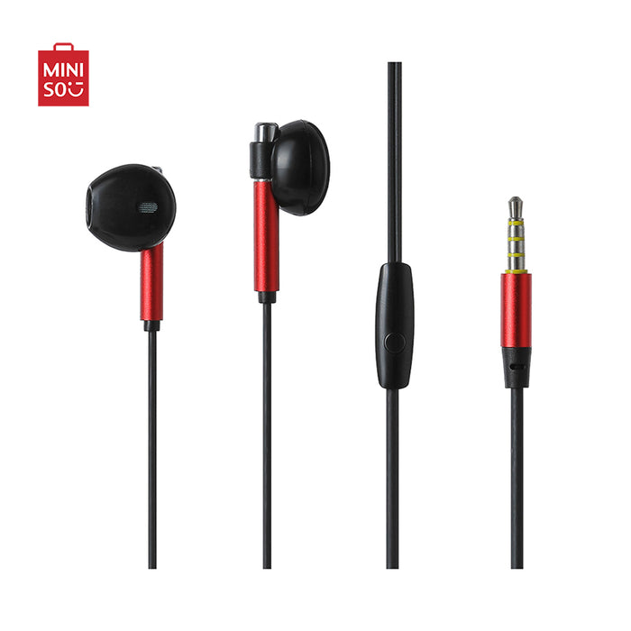 MINISO AU 3.5mm Half-in-Ear Earphones Model: Y668 (Black & Red)
