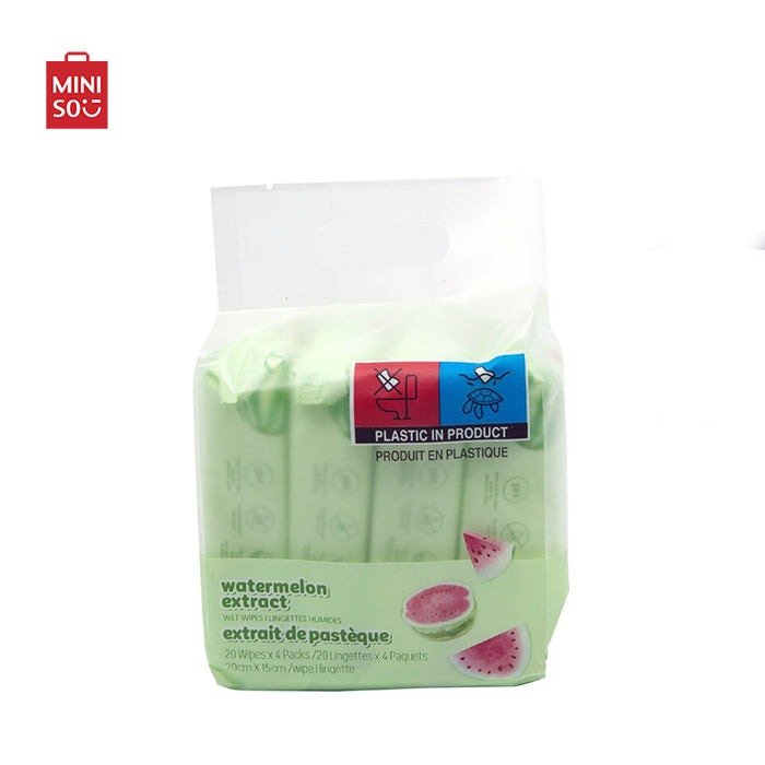 MINISO AU Watermelon Extract Wet Wipes (20 Wipes x 4 Pcs)