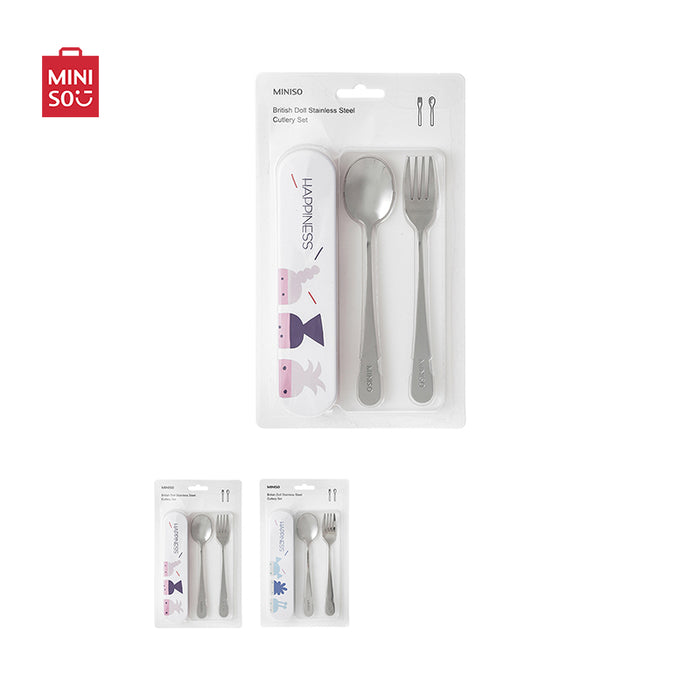 MINISO AU British Doll Stainless Steel Cutlery Set with Container(Random Colour)