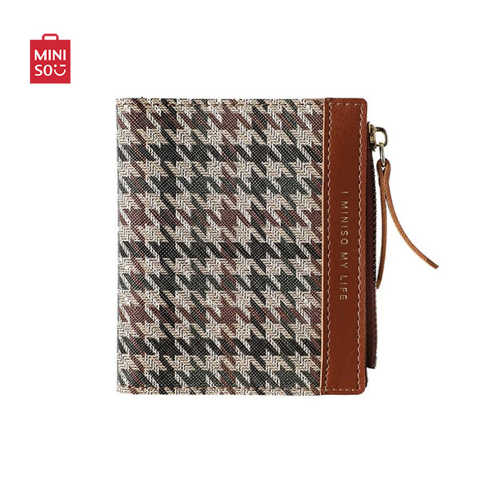 MINISO AU Brown Short Houndstooth Wallet with Zipper