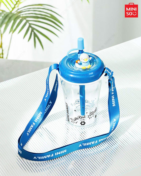 MINISO AU Mini Family Sports Single Wall Plastic Bottle with Straw 520ml