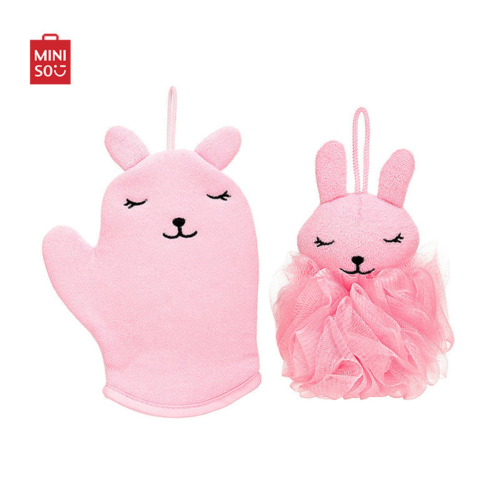 MINISO AU Pink Rabbit Bath Set(Bath Glove + Bath Sponge)