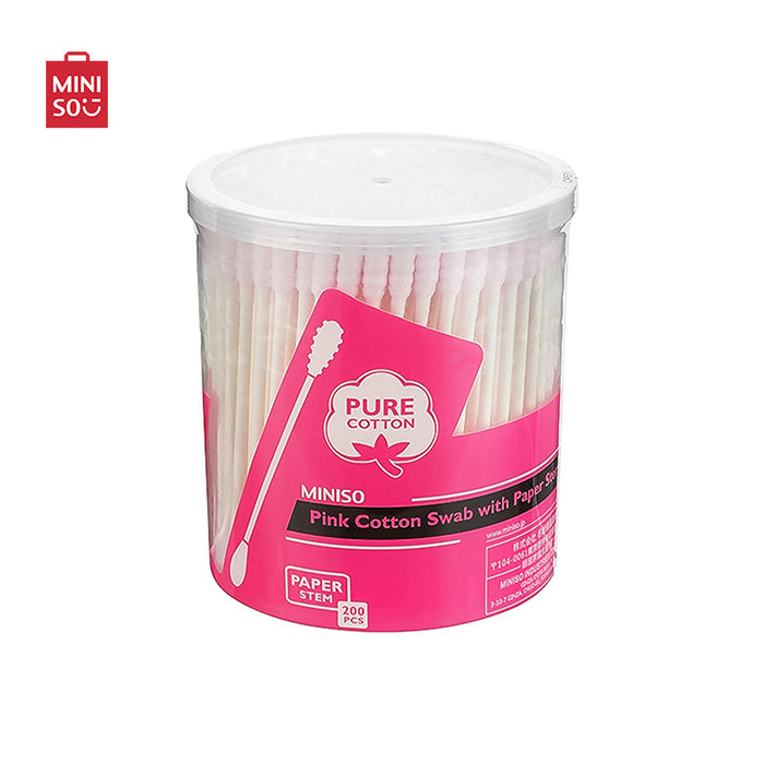 MINISO AU Pink Cotton Swab with Paper Stem 200 Pcs