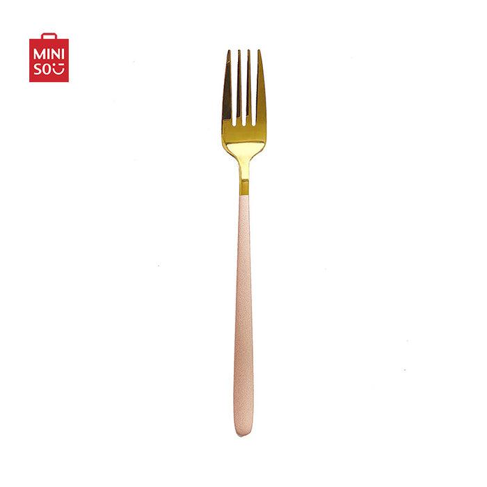 MINISO AU Light Luxury Golden and Pink Fork with Long Handle