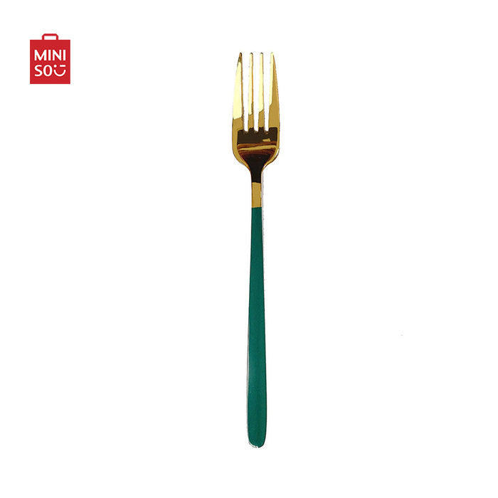 MINISO AU Light Luxury Golden and Green Fork with Long Handle