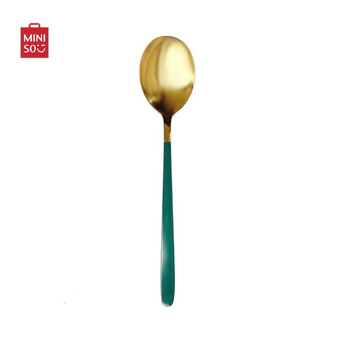 MINISO AU Light Luxury Golden and Green Soup Spoon with Long Handle