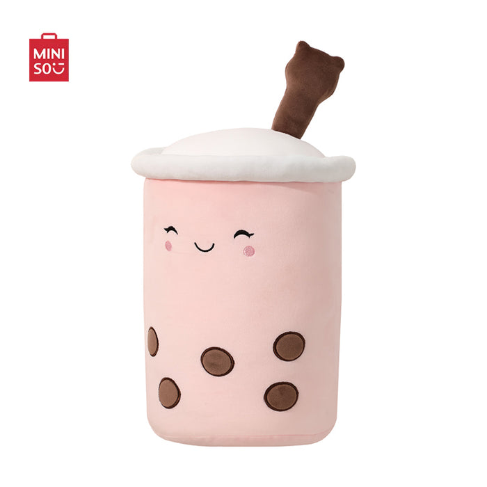 MINISO AU Beverages Series Milk Tea Pillow with Little Bear Straw Pink 37cm