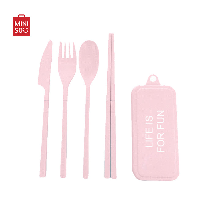 MINISO AU Pink Detachable Plastic Cutlery 5 Pcs Kit