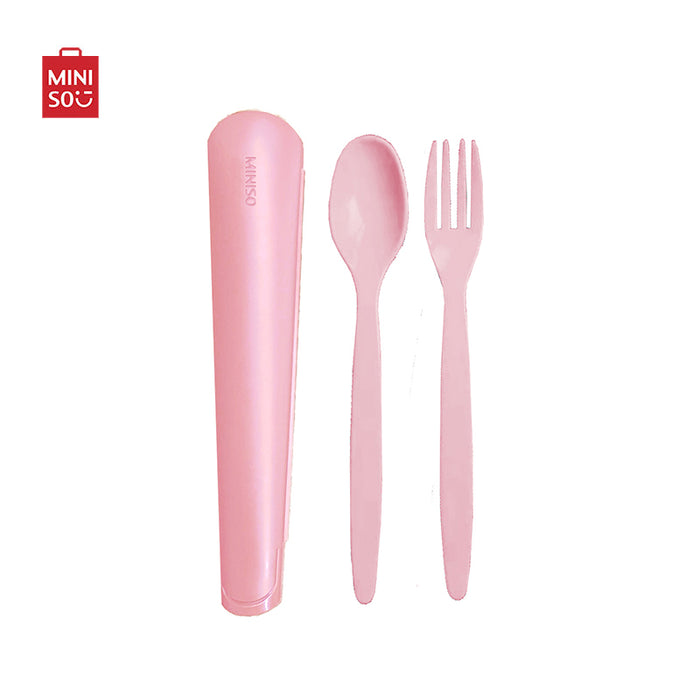 MINISO AU Pink Portable Spoon and Fork Flatware Set