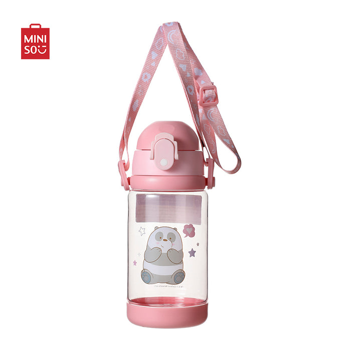 MINISO AU We Bare Bears Collection Panda Plastic Water Bottle with Strap 520mL