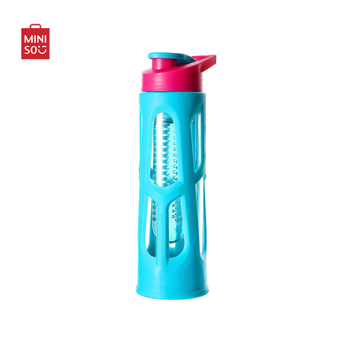 MINISO AU High Borosilicate Glass Water Bottle with Handle Blue for Sports 550mL