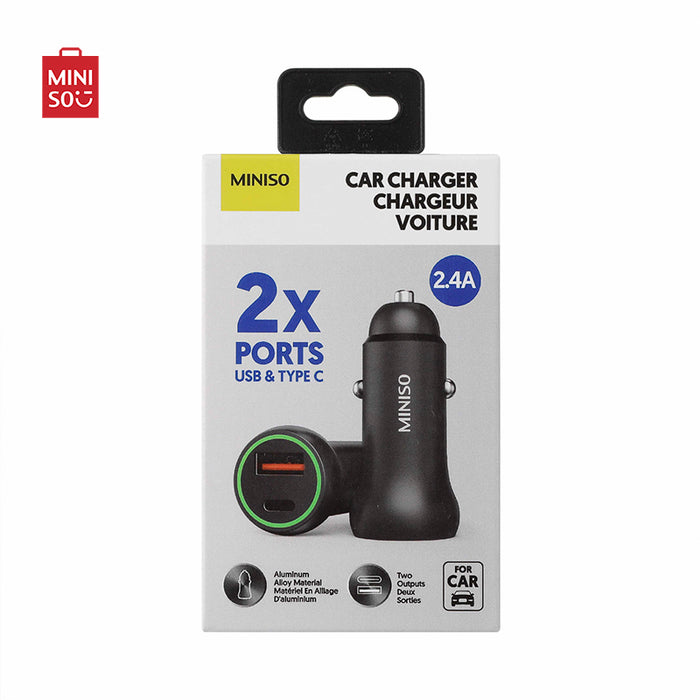 MINISO AU Black 2.4A Two Output Charger for Car(Model U18)