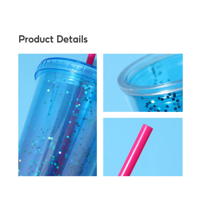 MINISO AU Large Capacity Gradient Color Blue Plastic Water Bottle with Straw 720mL