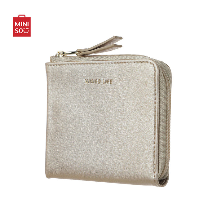MINISO AU Silvery Minimalist Golden Letters Series Coin Purse with Zipper