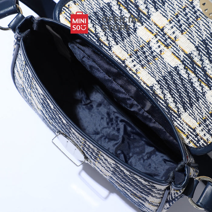 MINISO AU Blue Plaid Crossbody Shoulder Bag with Flap
