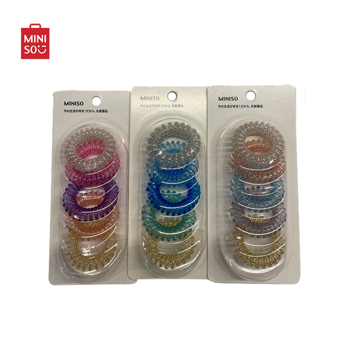 MINISO AU Solid Color Beaded Spiral Hair Tie 5 Pcs