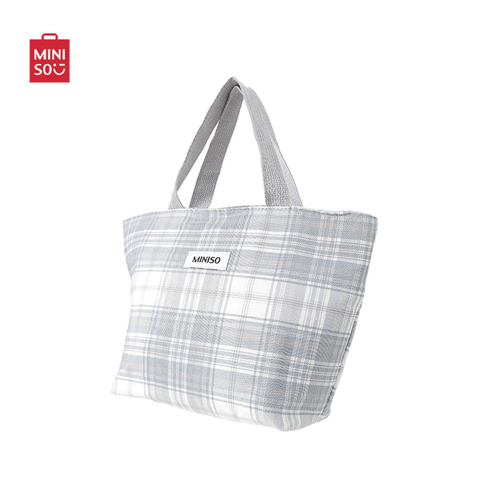 MINISO AU Classic Plaid Trapezoid Lunch Bag(Light Gray)