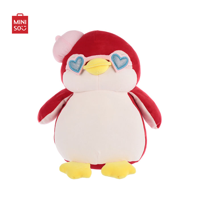 MINISO AU Sitting Penguin Plush with Pink Cap 33cm Stuffed Animal for Gift