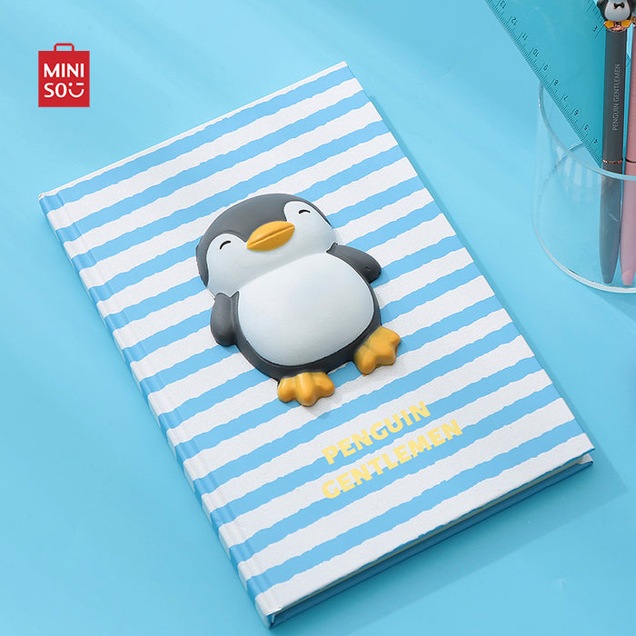 MINISO AU Penguin Series Blue and White Stripe A5 Hardcover Memo Notebook 80 Sheets