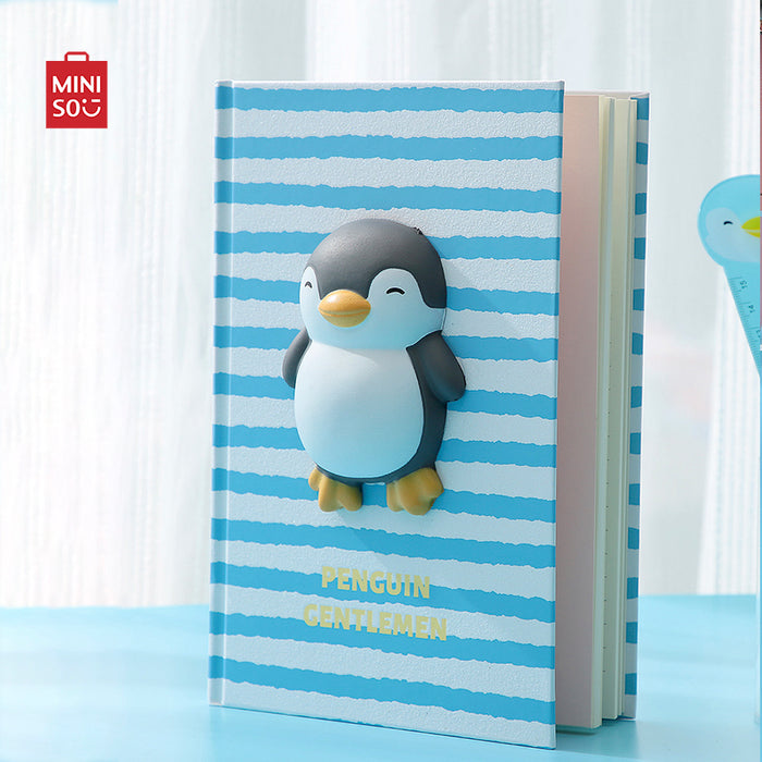 MINISO AU Penguin Series Blue and White Stripe A5 Hardcover Memo Notebook 80 Sheets