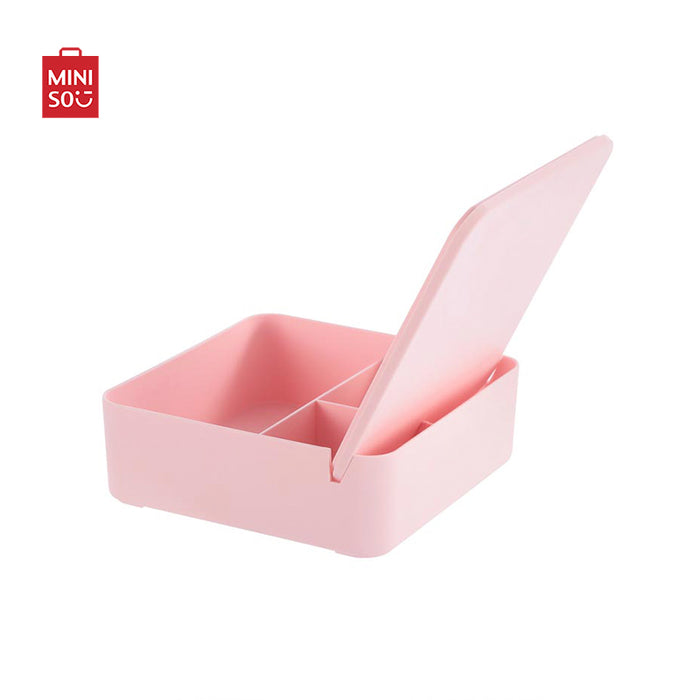 MINISO AU Mirror with Container Beauty Mirror Table Mirror Portable Makeup Mirror Pink
