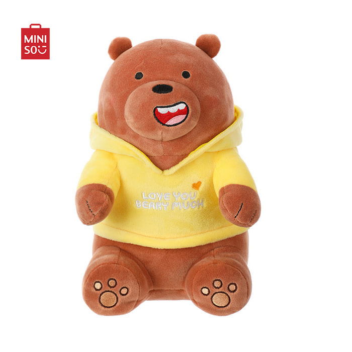 MINISO AU We Bare Bears Grizzly Plush Toy with Hoodie Stuffed Animal 24.5cm For Gift
