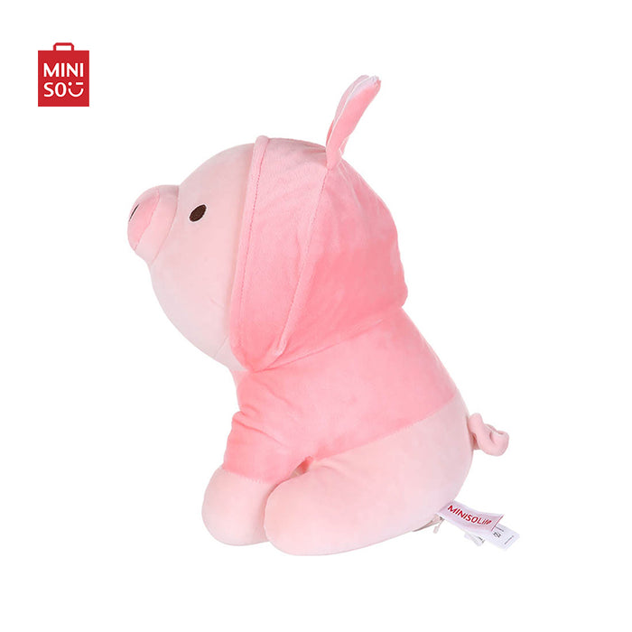 MINISO AU Sitting Piglet Plushies with Rabbit Hoodie Stuffed Animal 27cm for Christmas Gifts