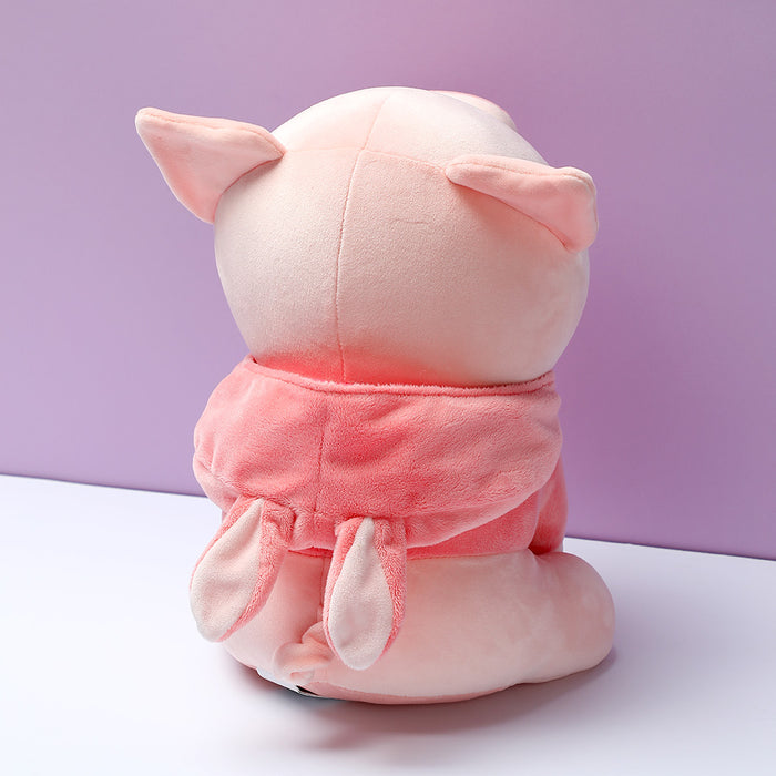 MINISO AU Sitting Piglet Plushies with Rabbit Hoodie Stuffed Animal 27cm for Christmas Gifts