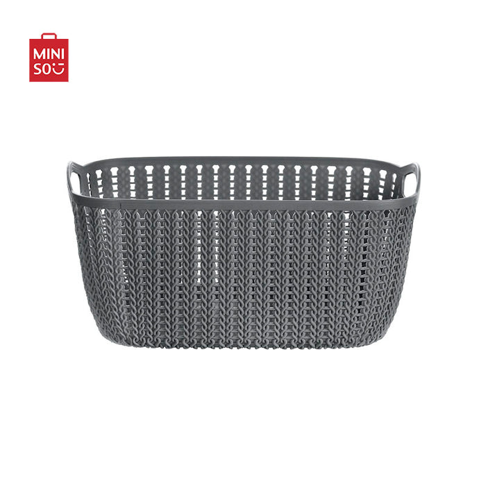 MINISO AU Small Plaited Rectangular Storage Bucket (Dark Grey)