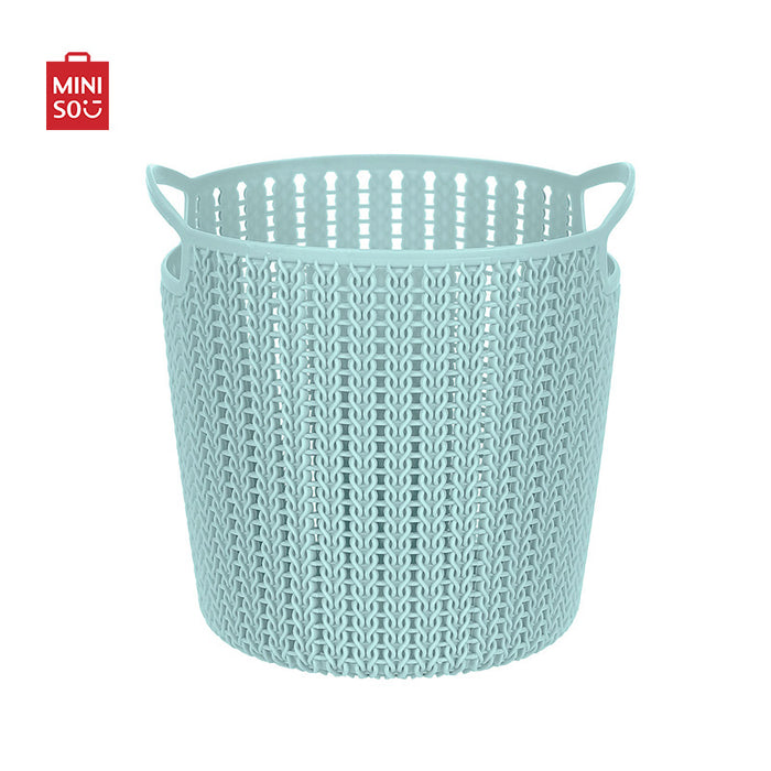 MINISO AU Small Plaited Round Storage Bucket (Blue)