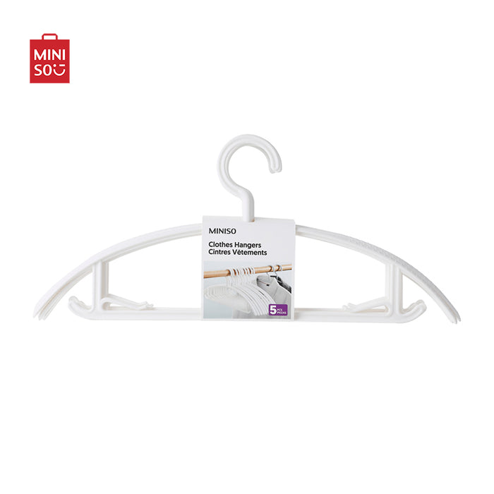 MINISO AU Minimalist Solid Color Plastic Clothes Hangers 5 Pcs White